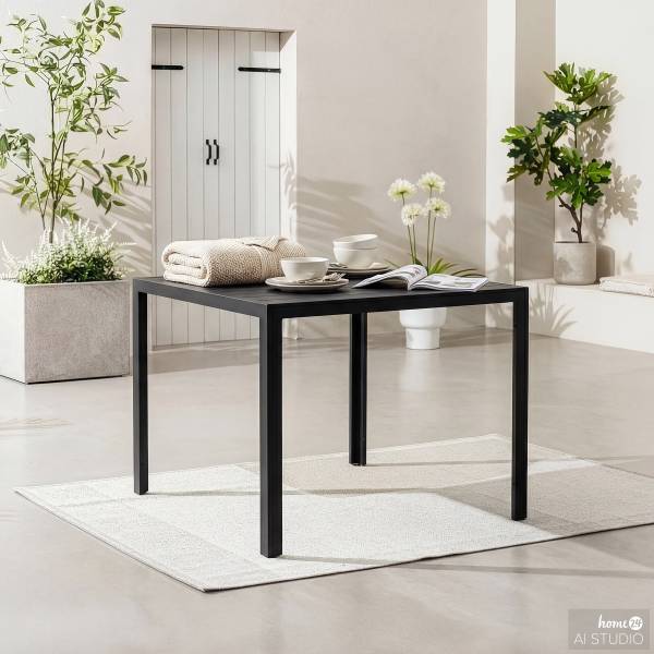 Gartentisch Arjan Stahl / Polywood - Schwarz - Breite: 90 cm