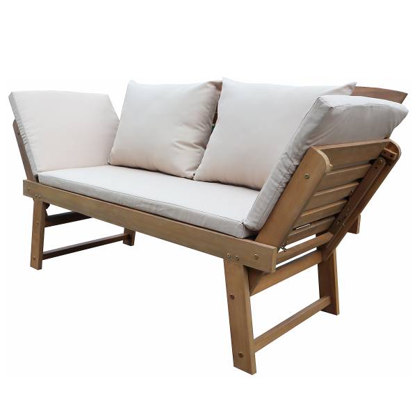 Houten tuinbank Ariany massief acaciahout/geweven stof - wit/bruin