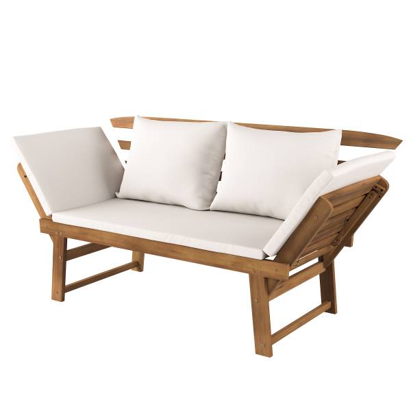 Houten tuinbank Ariany massief acaciahout/geweven stof - wit/bruin