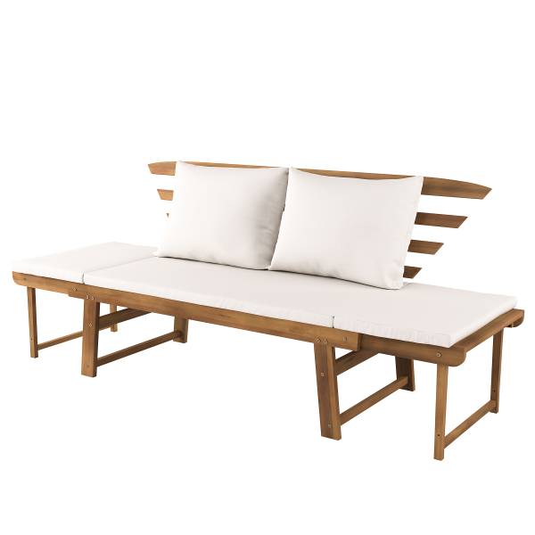 Houten tuinbank Ariany massief acaciahout/geweven stof - wit/bruin