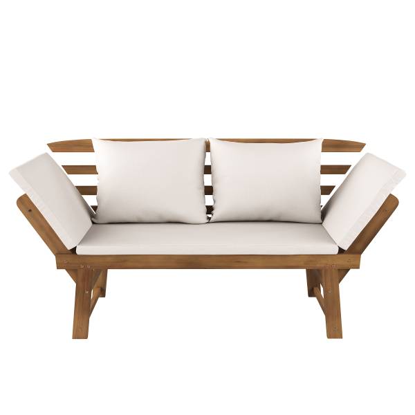 Houten tuinbank Ariany massief acaciahout/geweven stof - wit/bruin