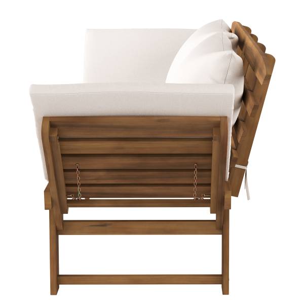 Houten tuinbank Ariany massief acaciahout/geweven stof - wit/bruin