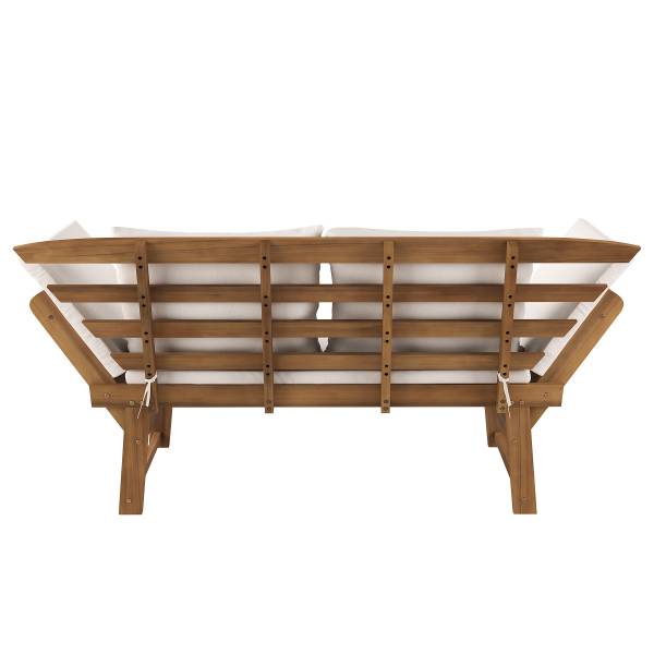 Houten tuinbank Ariany massief acaciahout/geweven stof - wit/bruin