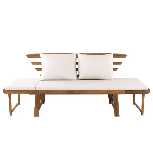 Houten tuinbank Ariany massief acaciahout/geweven stof - wit/bruin