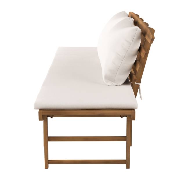 Houten tuinbank Ariany massief acaciahout/geweven stof - wit/bruin