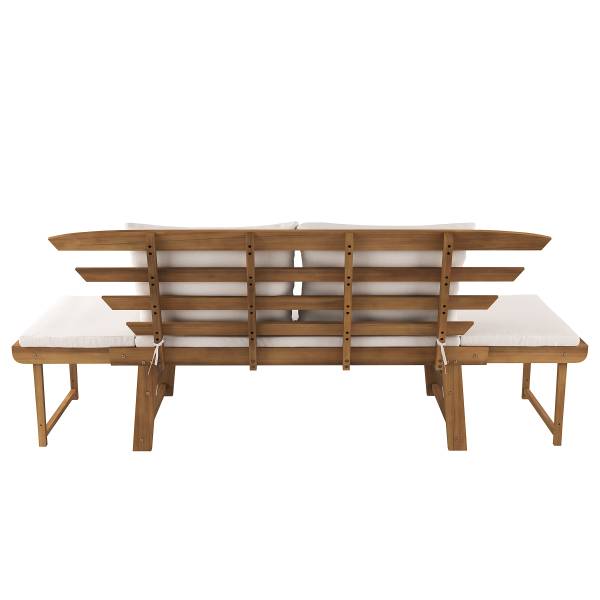 Houten tuinbank Ariany massief acaciahout/geweven stof - wit/bruin