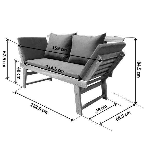 Houten tuinbank Ariany massief acaciahout/geweven stof - wit/bruin