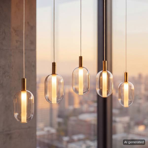 Pendelleuchte EXEMLAR Farbglas / Aluminium - 5-flammig - Flammenanzahl: 5