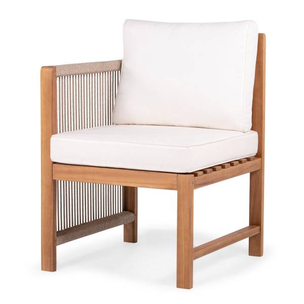 Chaise de jardin Bayton - 1 accoudoir Acacia massif / Polyester - Marron / Beige - Accoudoir monté à gauche (vu de face)