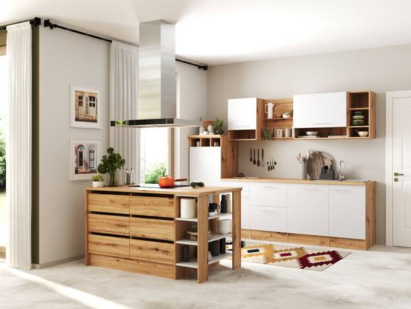 Cuisine îlot Hilde variante A Blanc - Largeur : 280 cm