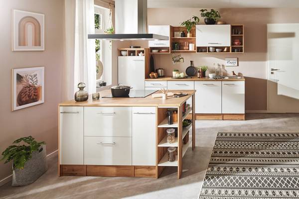 Cuisine îlot Hilde variante A Blanc - Largeur : 280 cm