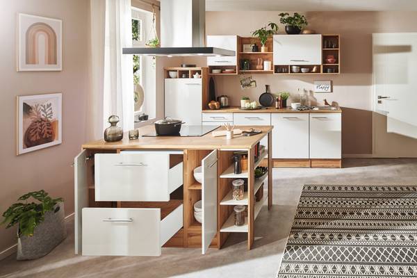 Cuisine îlot Hilde variante A Blanc - Largeur : 280 cm