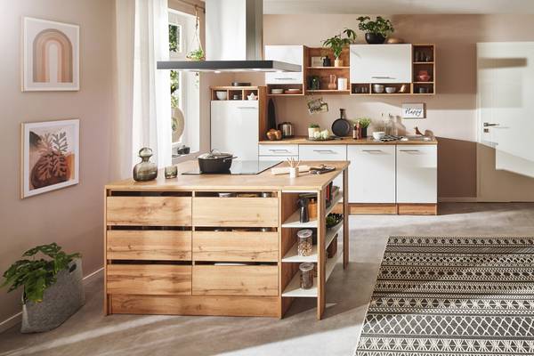 Cuisine îlot Hilde variante A Blanc - Largeur : 280 cm