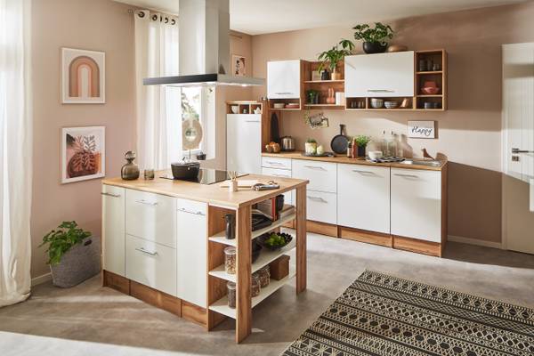 Cuisine îlot Hilde variante A Blanc - Largeur : 280 cm