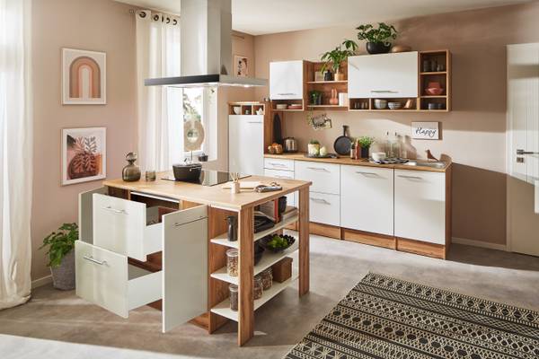 Cuisine îlot Hilde variante A Blanc - Largeur : 280 cm