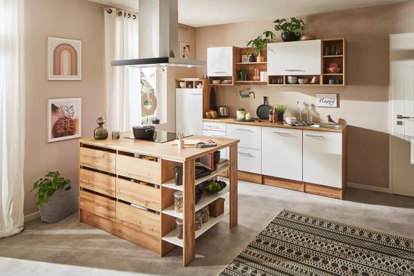Cuisine îlot Hilde variante A Blanc - Largeur : 280 cm