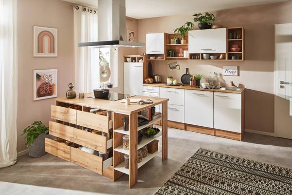 Cuisine îlot Hilde variante A Blanc - Largeur : 280 cm