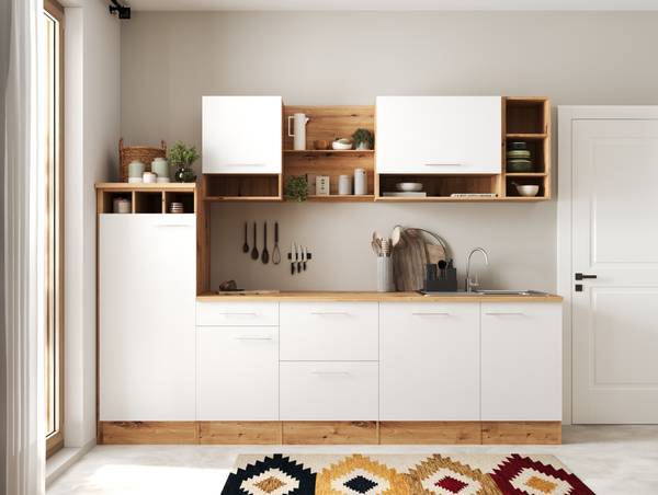 Cuisine îlot Hilde variante A Blanc - Largeur : 280 cm