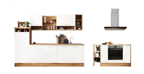 Cuisine îlot Hilde variante A Blanc - Largeur : 280 cm