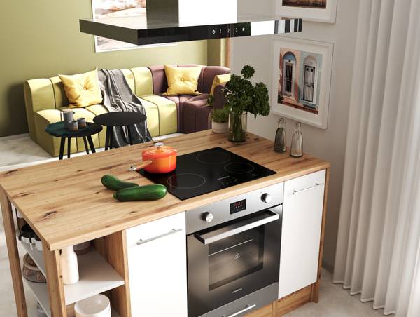 Cuisine îlot Hilde variante A Blanc - Largeur : 280 cm