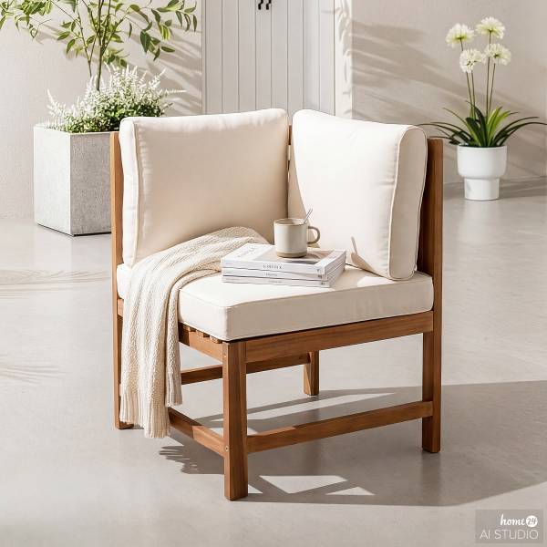 Diningeckelement Bayton Akazie massiv / Polyester - Braun / Beige
