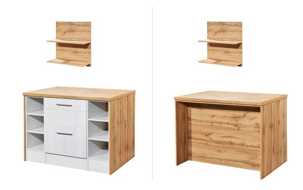 Cuisine d'angle Anton A avec îlot Imitation mélèze blanc / Imitation chêne sauvage - Largeur : 280 cm