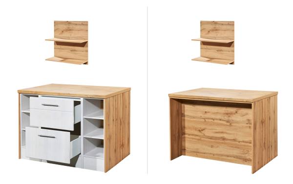 Cuisine d'angle Anton A avec îlot Imitation mélèze blanc / Imitation chêne sauvage - Largeur : 280 cm