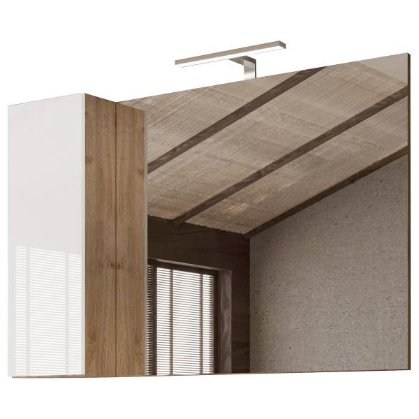Verlichte spiegel Hamburg hoogglans wit/eikenhouten look - Breedte: 110 cm