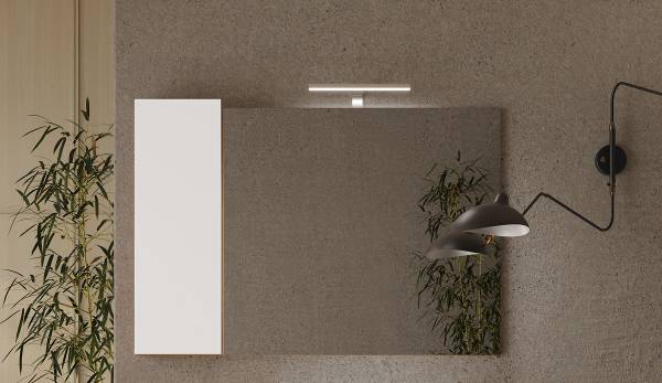 Verlichte spiegel Hamburg hoogglans wit/eikenhouten look - Breedte: 110 cm
