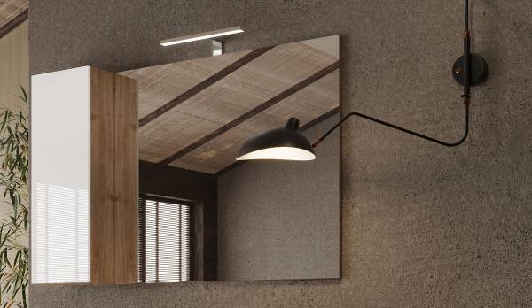 Verlichte spiegel Hamburg hoogglans wit/eikenhouten look - Breedte: 110 cm