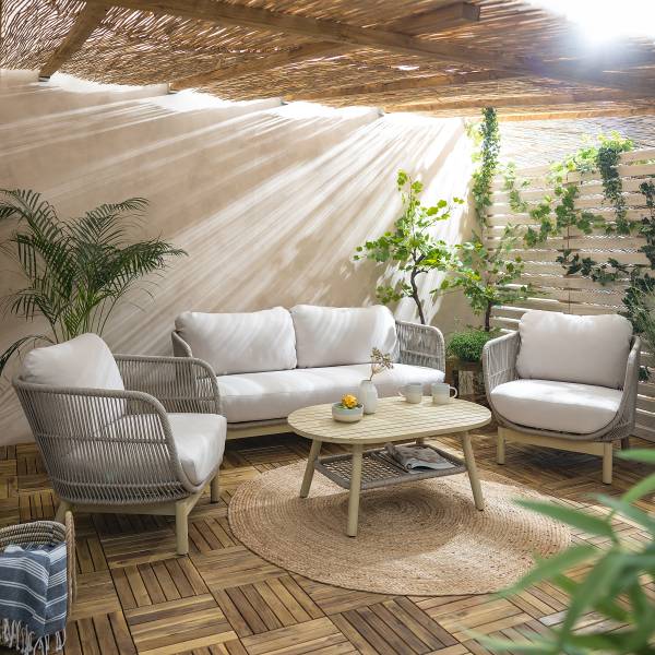 Loungeset Lysandra 4-teilig Akazie massiv / Polyester - Braun / Beige