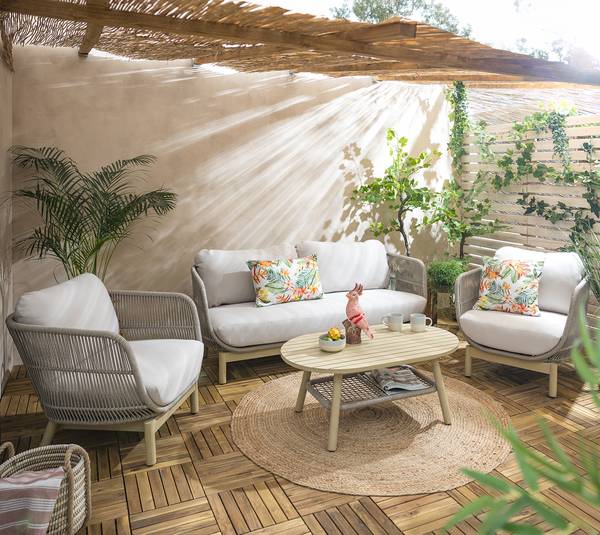 Loungeset Lysandra 4-teilig Akazie massiv / Polyester - Braun / Beige