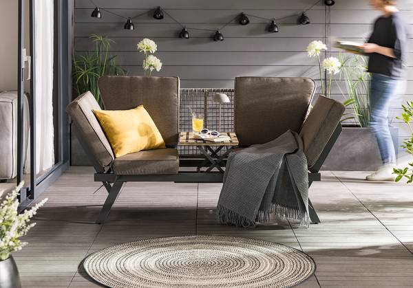Loungesofa Solene Stahl / Webstoff - Anthrazit