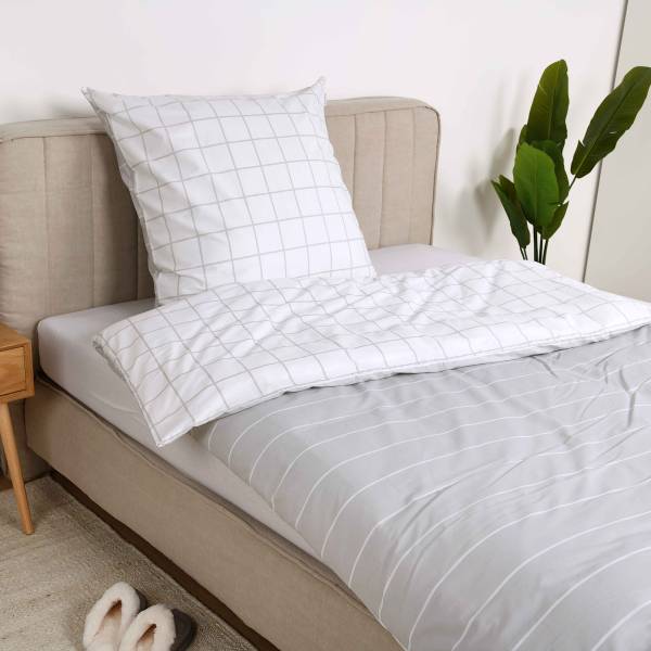 Renforcé-Bettwäsche Tom Tailor Typ C Baumwolle - Hellgrau / Weiß - 135 x 200 cm