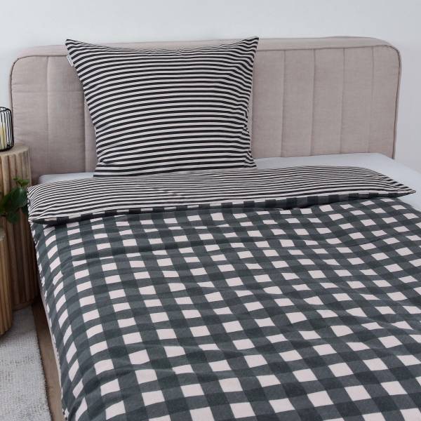 Flanell-Bettwäsche Tom Tailor Typ B Baumwolle - Lehm / Anthrazit - 155 x 220 cm