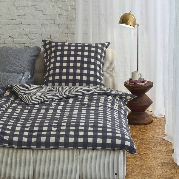 Flanell-Bettwäsche Tom Tailor Typ B Baumwolle - Lehm / Anthrazit - 155 x 220 cm