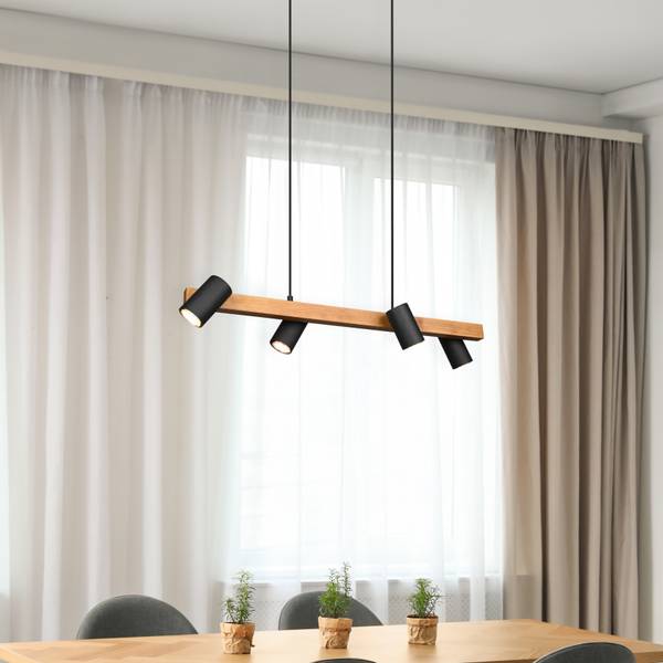 Pendelleuchte Marley Typ B Eisen / Kiefer - Schwarz / Braun