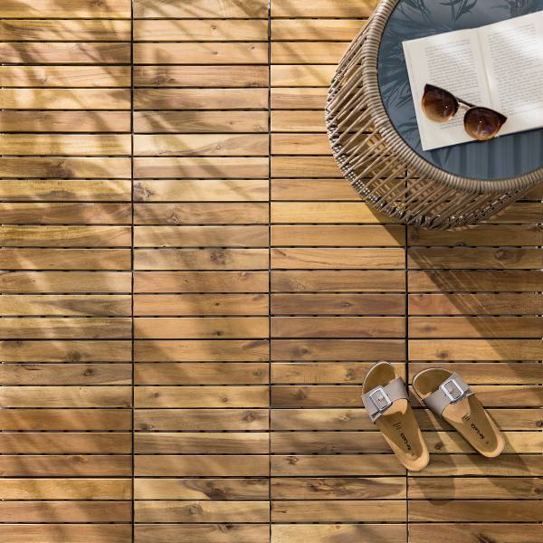 33er-Set Terrassenfliese Temai Typ A Akazie massiv - Akazie Hellbraun