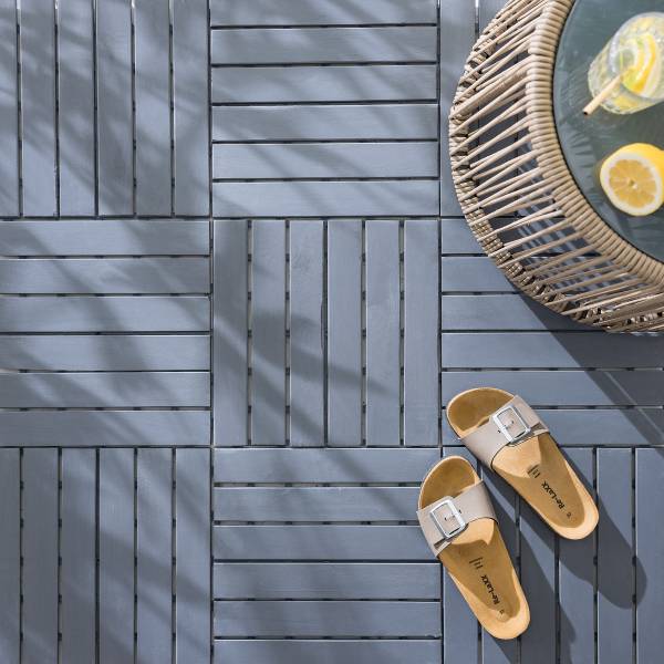 33er-Set Terrassenfliese Temai Typ A Akazie massiv - Grau