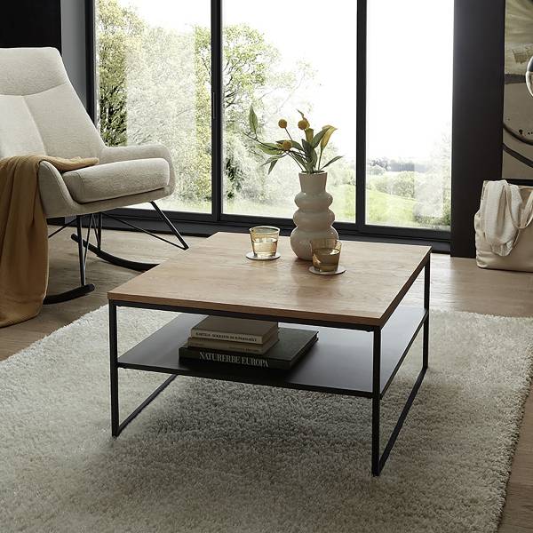 Couchtisch Lankin Eiche massiv / Metall - Eiche / Schwarz