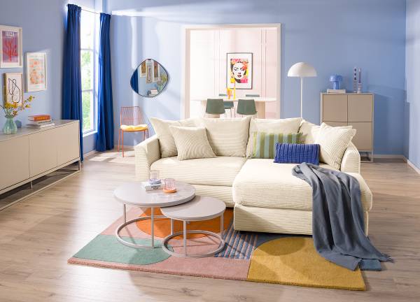 Ecksofa Dovi Cordstoff Calice: Creme