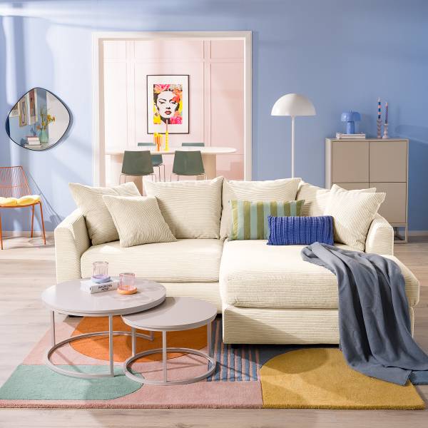 Ecksofa Dovi Cordstoff Calice: Creme