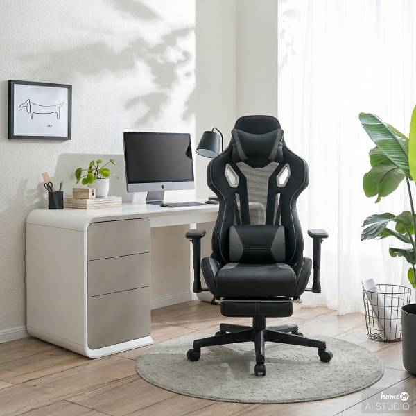 Sedia da gaming Krompan Similpelle - Nero / Grigio