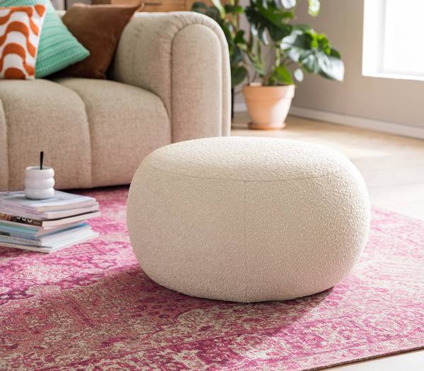 Polsterhocker STOOLA Bouclé Stoff Basima: Beige - Breite: 65 cm