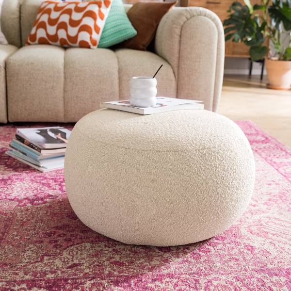 Polsterhocker STOOLA Bouclé Stoff Basima: Beige - Breite: 65 cm