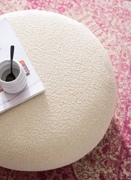 Polsterhocker STOOLA Bouclé Stoff Basima: Beige - Breite: 65 cm