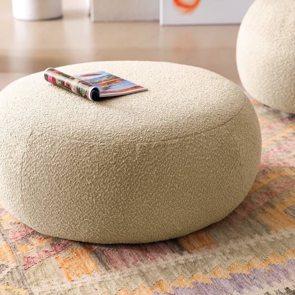 Polsterhocker STOOLA Bouclé Stoff Basima: Beige - Breite: 65 cm