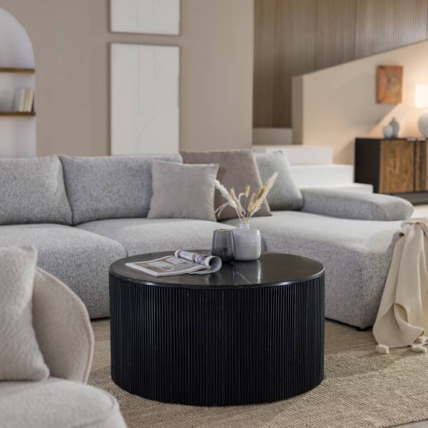 Couchtisch KAONKE Marmor / Mango massiv - Marmor Schwarz / Mango Schwarz