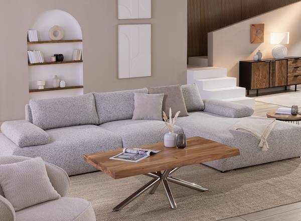 Tavolino da salotto Kheno Acacia massello / Metallo - Acciaio inox