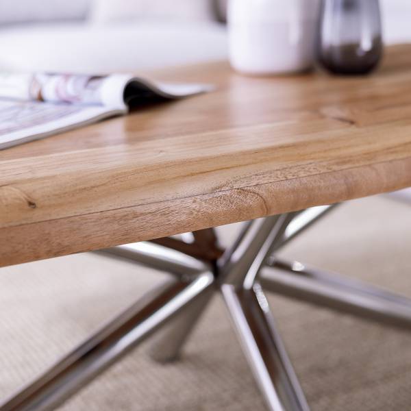 Tavolino da salotto Kheno Acacia massello / Metallo - Acciaio inox